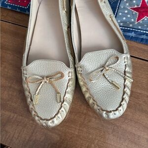 Cole Haan Gold Moccasins with Bow Detail